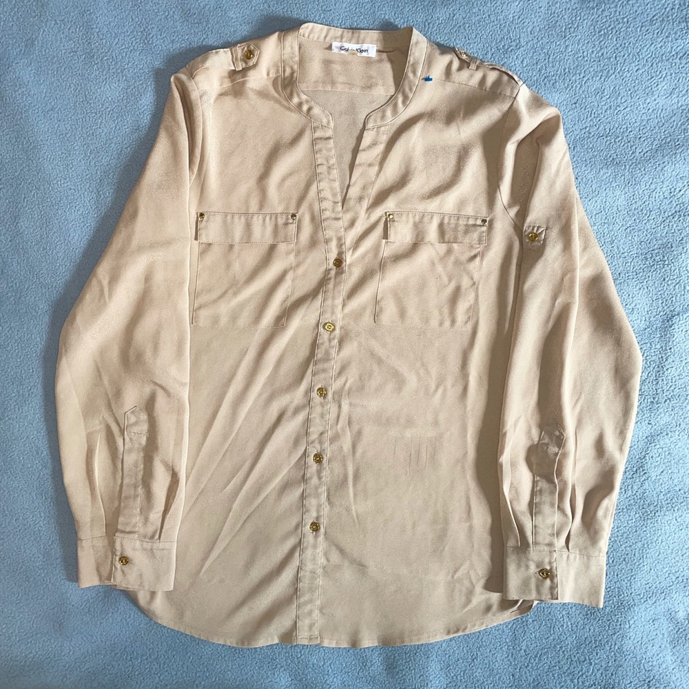Calvin Klein Beige Long Sleeve Button Down Shirt Size PL